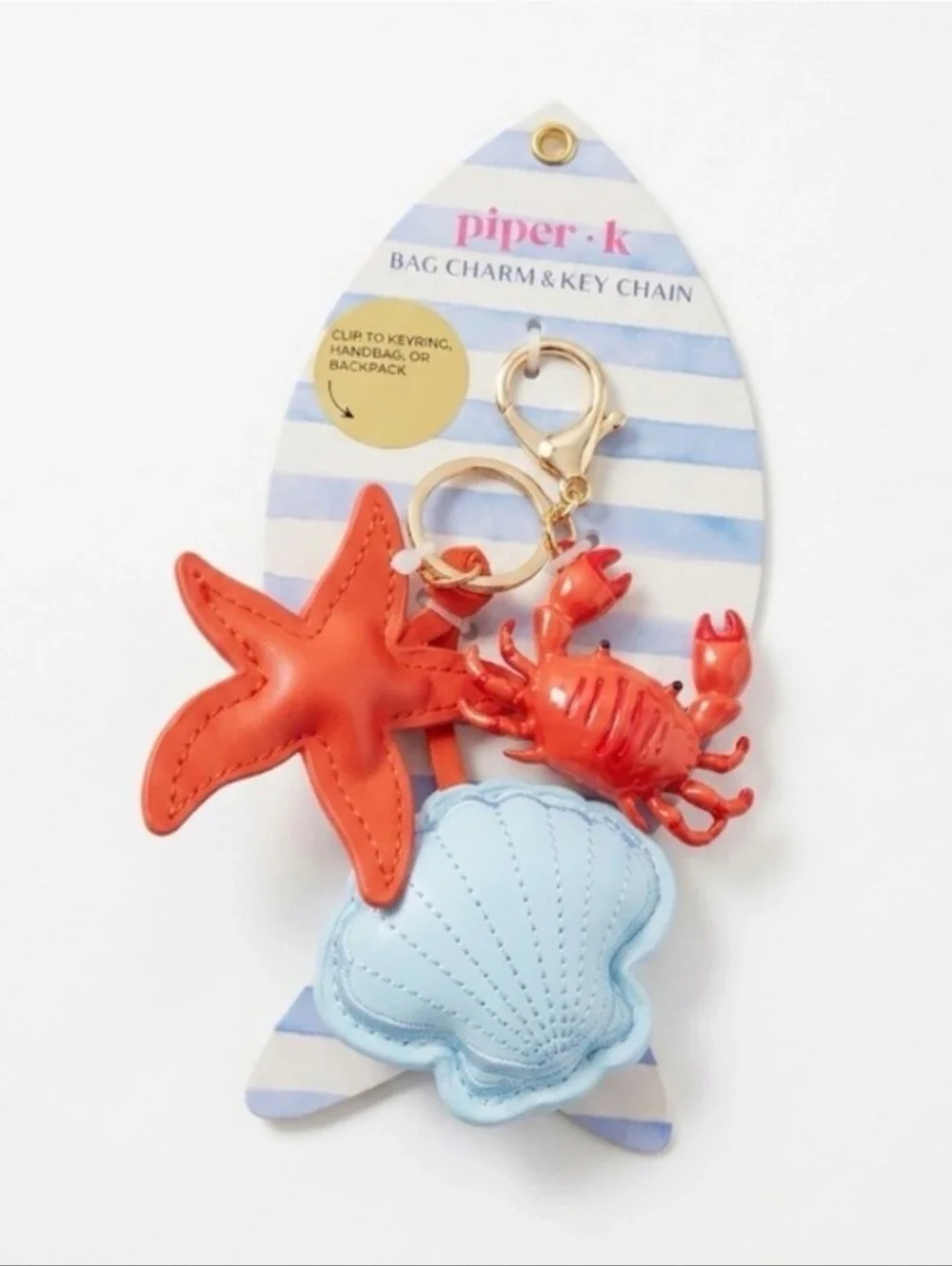 🦀▪️piper k▪️ Seashell Bag Charm Or Keychain with Red Starfish & Crab Nautical